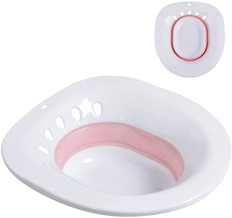 Sitz Bath for Toilet Seat - Hemorrhoid Treatment, Postpartum Care, Anal Postoperative Care, or Yoni Steam Seat, Foldable Easy to Store (Pink)