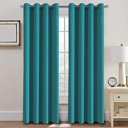 Blackout Thermal Insulated Living Room Curtains 84 inches Long Kids Boys Room Curtains Blackout for Bedroom - Thermal Insulated Room Darkening Window Treatment Grommet One Panel, - Turquoise Blue