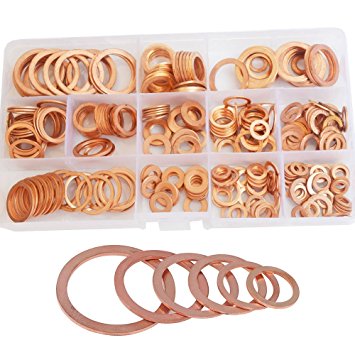 Flat Copper Washer Metric Sealing Ring M5 M6 M8 M10 M12 M14 M16 M20 Assortment Kit,280pcs