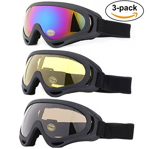 Ski Goggles, Yidomto Pack of 3 Snowboard Goggles for Kids,Boys,Girls,Youth, Mens,Womens,with UV Protection,Windproof,Anti Glare