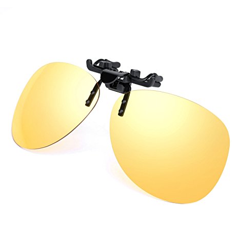 Yellow Night Vision Retro Polarized Clip-on Flip-up AVIATOR Plastic Sunglasses Driving Traveling