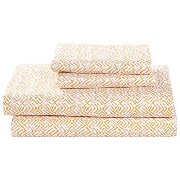 Rivet Boomerang Sateen 100% Cotton Bed Sheet Set, Full, Rattan Yellow