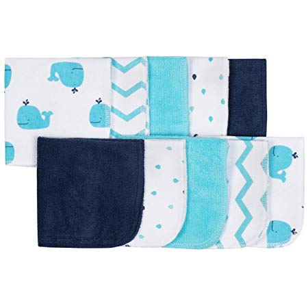 Gerber 10-Piece Terry Washcloths, Whale, 9"x 9"