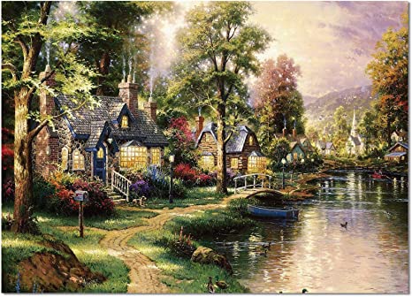 Motiloo 1000 Pieces Jigsaw Puzzles for Adults Kids,Jigsaw Puzzles Cabin in The Forest,Large Size 28" x 20",Thicken Cardboard Medium Difficulty Jigsaw Puzzles