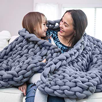 Roore Gray 60"x80" Cotton Chunky Knit Blanket - Braided Thick Cotton Hollow Filled Tube Perfect Home Decore for The Bed, Couch, Sofa, Chair, and Living Room.