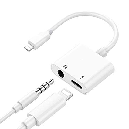Headphones Adapter Dongle Jack Aux Audio & Charging & Volume Control 2 in 1 Cables for iPhone 8 Adapter Connector Adaptor Charger Splitter for iPhone7/7plus/8plus/iphoneX,Support iOS 10.3/12- White