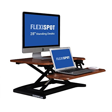 FlexiSpot Stand Up desk Converter -28 Standing desk Riser with Deep Keyboard Tray for laptop (28", Mahogany)