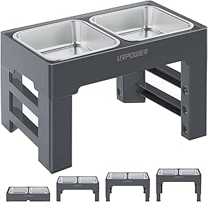 URPOWER Elevated Dog Bowls 4 Height Adjustable Raised Dog Bowl with 2 Large Capacity Stainless Steel Dog Food Bowls and Dog Water Bowl Non-Slip Dog Bowl Stand for Small Medium Large Dogs and Pets