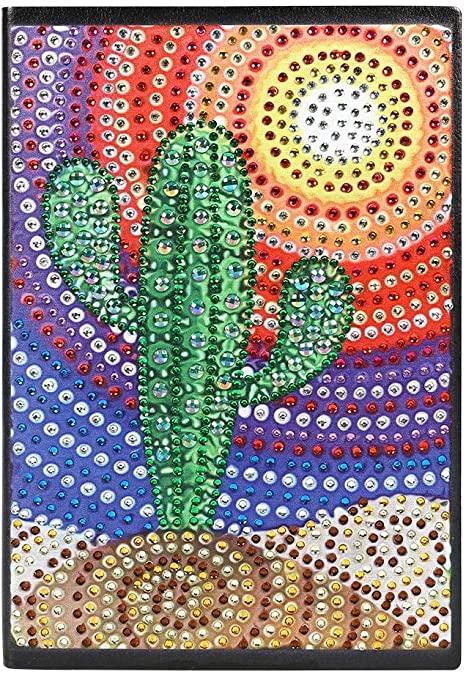 Notebook with Diamond Painting Cover Diary Book DIY Journal Book A5 Colorful Special Shaped DIY Diamond Painting 60 Pages Sketchbook Diary Book Christmas Birthdays Gifts Ideas (Cactus)