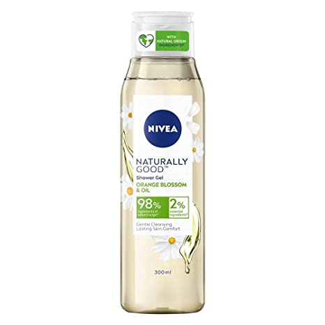 NIVEA Naturally Good Body Wash, Orange Blossom & Oil Shower Gel, No Parabens, Vegan Formula, 98% Natural Origin Ingredients for Gentle Cleansing, 300 ml