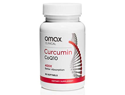 Omax Curcumin Supplement + CoQ10, 400X More Bioavailable vs 95% Curcumin Bioperine, Support Joints, Heart - 60 Softgels