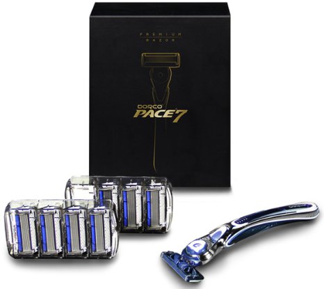 Dorco Pace 7 - World's First and Only Seven Blade Razor System- Gift Set (8 Cartridges   1 Handle)