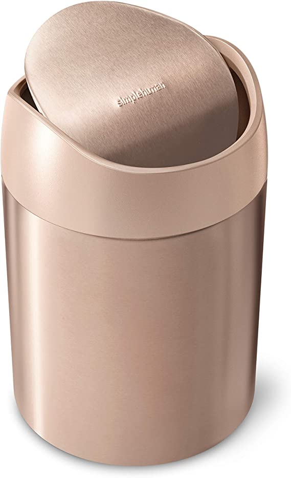 simplehuman, Rose Gold Stainless Steel 1.5 Liter / 0.4 Gallon Mini Countertop Trash Can