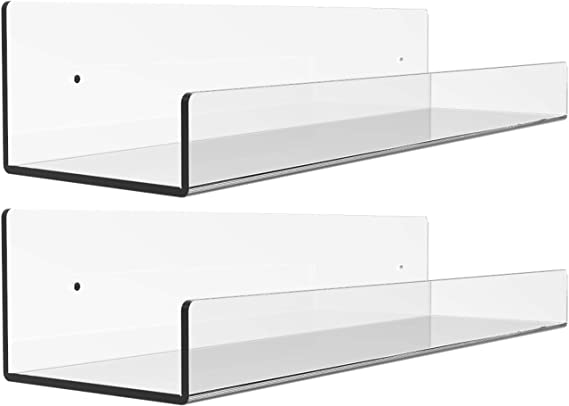 2 Pack 15 Inch Acrylic Invisible Kids Floating Bookshelf for Kids Room,Modern Picture Ledge Display Toy Storage Wall Shelf,Clear by Cq acrylic