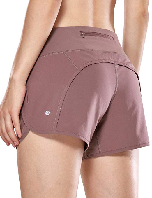 CRZ YOGA Women's Athletic Workout Sports Running Shorts with Zip Pocket - 4 Inches