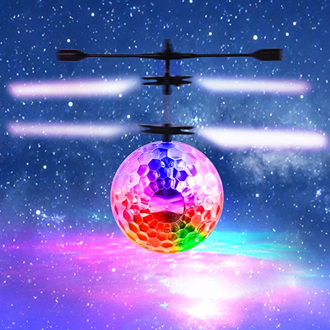 OCDAY RC Flying Ball, Helicopter Drone for Children, Infrared Induction Flying Toy with Colorful LED Light, Ideal Gift for Kids (Without Music)