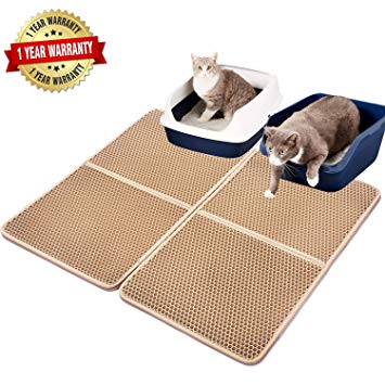 lesotc Jumbo Cat Litter Mat,Honeycomb Double-Layer Waterproof/Urine Proof Large Cat Litter Trapper Mat,Easy Clean and Floor Carpet Protection,Soft on Paws Light (34" X 30", Beige)