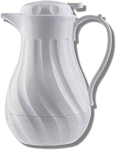 Tablecraft Insulated Coffee Server, Tea and Hot Water Beverage Dispenser, Swirl Thermal Triple Wall Serving Pitcher, Commercial Restaurant Foodservice Plastic BPA Free Pot, White, 20 Ounce