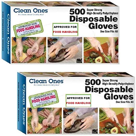 Clean Ones 500 Count Disposable Poly Gloves, Pack of 2, 1000, Clear
