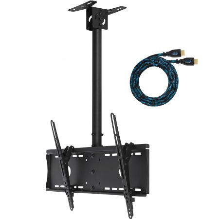 Cheetah Mounts APLCMB Plasma LCD TV Tilt And Swivel Ceiling Mount for 32 to 63-Inch (Black) with One 15' Twisted Veins HDMI Cable