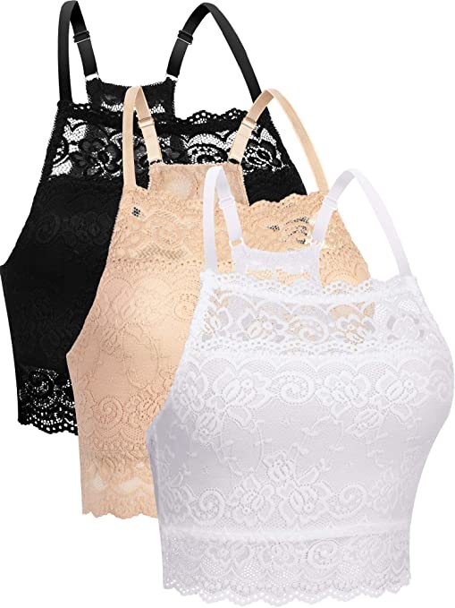 3 Pieces Lace Bralette Hi-Neck Bralette Top Lace Half Camisole Bandeau Cami Bra for Women and Girls