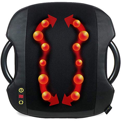 Shiatsu Massage Cushion with Heat | Lumbar Support Back Massage | Portable Handles for Home or Office | Black
