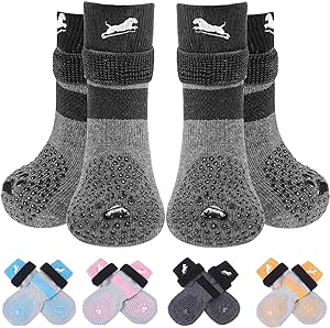 EXPAWLORER 6 Pack Double Sides Anti-Slip Dog Socks - Non-Slip Paw Protection with Adjustable Straps, Strong Grips Traction Control for Indoor on Hardwood Floor Wear