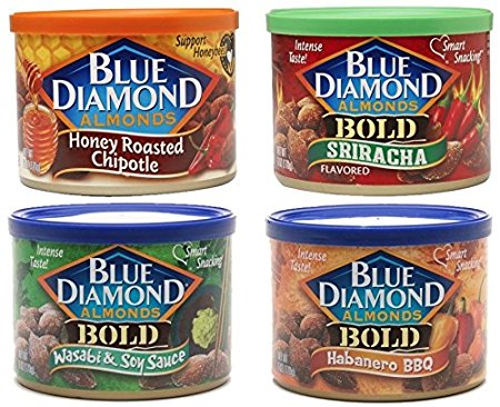 Blue Diamond Bold Hot & Spicy Almonds Bundle: Chipotle, Sriracha, Habanero and Wasabi Variety