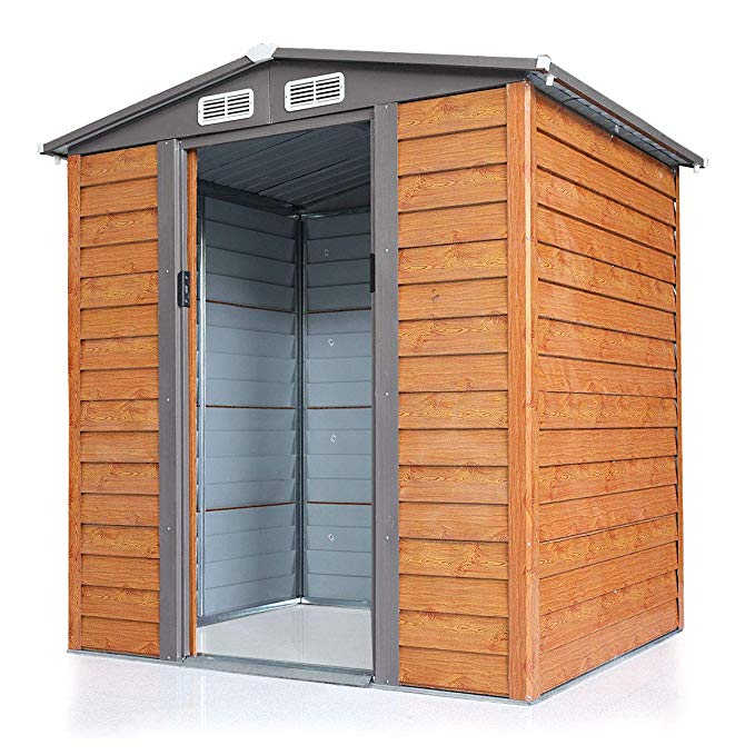 JAXPETY 5'x6' Ft Outdoor Garden Backyard Steel Tool Storage Shed Building w/Sliding Door