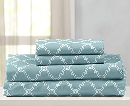 Great Bay Home Printed Egyptian Quality Double Brushed Microfiber Sheet Set. Hypoallergenic, Wrinkle & Fade Resistant Bed Sheets with Geometric Pattern. Jasmine Collection By (Twin, Aqua Marine)