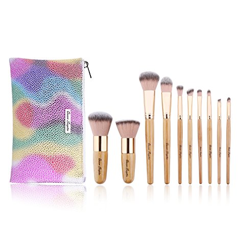 10 Pcs Makeup Brush Set Professional Bamboo Handle Make up Brush Foundation Powder Eyebrow Eyeshadow Concealer Lip Brushes Kits Cosmetic Tools With Colorful Artificial Leather Bag
