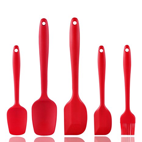 Silicone Spatula,Xpatee 5-pieces Non-Stick Silicone Spatula Heat Resistant Flexible Rubber Spatula Scraper (Red)