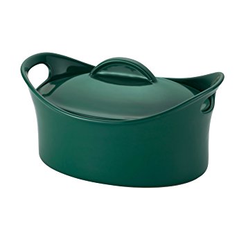 Rachael Ray Stoneware 4-1/4-Quart Casseroval Covered Baking Dish, Dark Green