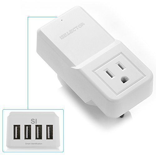ISelector 4 Port USB Travel Wall Charger with AC Plug Adapter White
