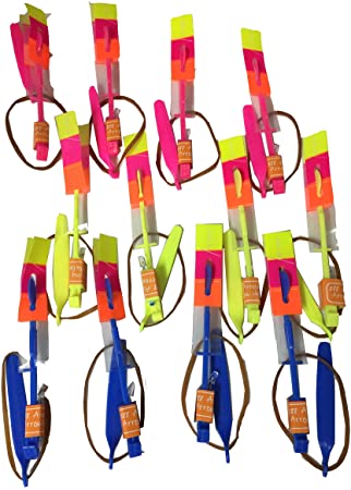 12 Amazing Arrow Rocket Copters. Led Light Helicopter Flying Toy - Elastic Powered Sling Shot Heli. Similiar to Flare Copter by Gingerscoolstuff