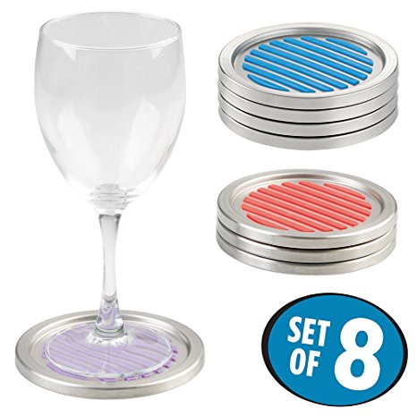 mDesign Drink Coasters for Home, Kitchen, Dining Room - Set of 8, Assorted Colors