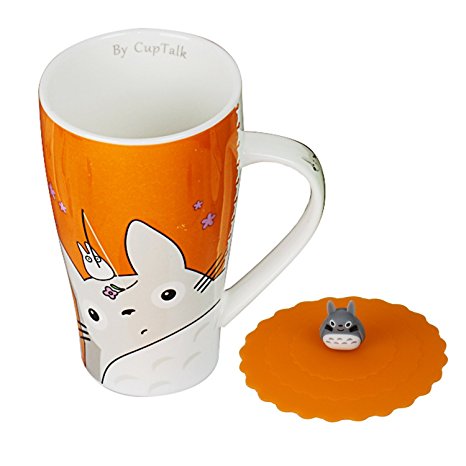 Cute Totoro Mug with Silicone Lid Color Orange, 1 Piece