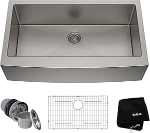 Kraus KHF200-36 Standart PRO Kitchen Stainless Steel Sink, 36 Inch Round Apron Single Bowl