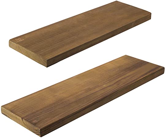2 Tier Wood Floating Shelf with Hidden Brackets, Rustic Wall Floating Shelves, Set of 2 Solid Wood Wall Storage Shelves, 23.6 Inch and 19.7 Inch Length x 7.5 Inch Wider