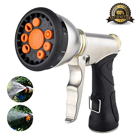 Hose Nozzle Garden Hose Nozzle Heavy Duty Metal Hose Spray Nozzle with 9 Adjustable Patterns Front Trigger Hose Sprayer Water Hose Nozzle for Cleaning, Watering Garden, Washing Cars, Bathing Pets