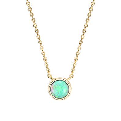 PAVOI 14K Gold Plated Round Bezel Set Pink/White/Green/Blue Created Opal Necklace 16-18