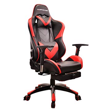HAPPYGAME Heavy Duty Multifunctional Office Chair Designed for Pro Gaming and Office with Footrest, Backrest, Pillows Recliner, Swivel Rocket Tilt and Seat Height Adjustment(Black/Red) OS7612