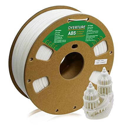 Overture ABS 1.75mm Filament 3D Printer Filament, 1kg Spool (2.2lbs), Dimensional Accuracy  /- 0.03 mm, Fit Most FDM Printer (White)