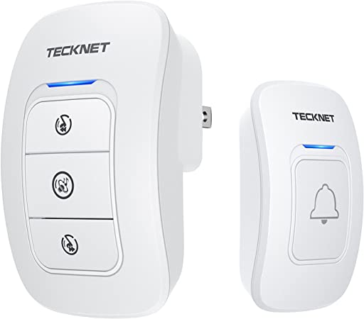 Wireless Doorbell, TeckNet Remote Waterproof Plug in Wireless Door Bell Chime Kit with LED Light, 1 Receiver and 1 Push Button, Operating at 820-feet Range with 32 Chimes