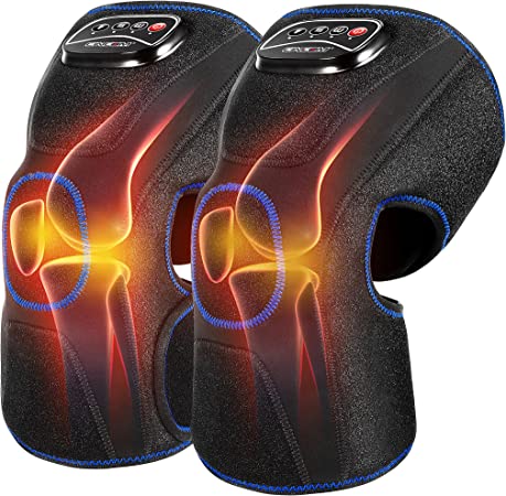 CINCOM Knee Massager with Heat and Compression, Air Compression Knee Massager for Pain Relief Heated Knee Brace Wrap with Massage for Arthritis Injury and Joint Recovery (A Pair)