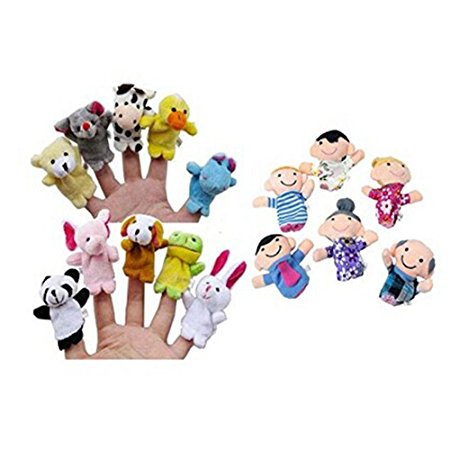 GOTD 16PC Finger Puppets Animals People Family Members Educational Toy