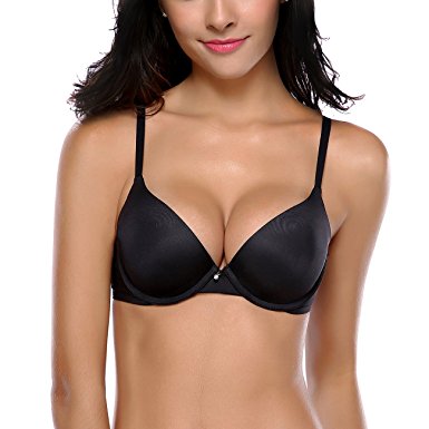 Wingslove Women's Seamless Lightly Padded Underwire Plunge Demi T-Shirt Bra