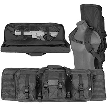 Lancer Tactical 600 Denier Polyester Double Carbine Soft Case Accessory Pouches MOLLE Webbing Secondary Gun Compartment Quick Detach Buckles Inner Storage Backpack Straps