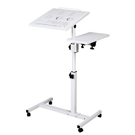 Unicoo - Height Adjustable Laptop Cart Laptop Notebook Stand Over Sofa Bed Table Stand (White Dural Surface-03)