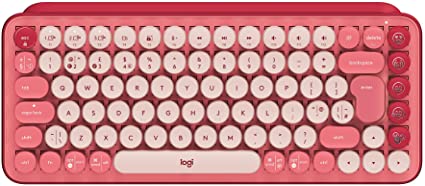 Logitech POP Keys Mechanical Wireless Keyboard with Customisable Emoji Keys, Durable Compact Design, Bluetooth or USB Connectivity, Multi-Device, OS Compatible - Heartbreaker